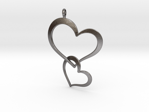 Double Heart Pendant in Polished Nickel Steel