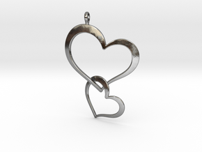 Double Heart Pendant in Polished Silver