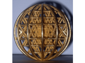 3D Sri Yantra 12 Sided Symmetrical Sphere 3"  in Polished Gold Steel