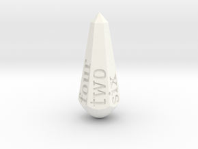 Obelisk dice spelled (d4 or d6) in White Processed Versatile Plastic: d6