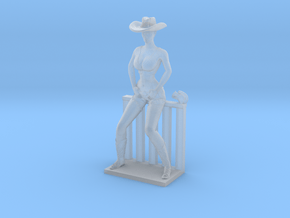 Cowgirl Sitting on Small Fence (28mm Scale Miniatu in Smooth Fine Detail Plastic