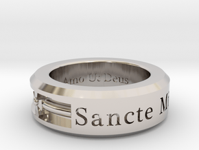 Size 13.5 Saint Michael Ring  in Rhodium Plated Brass