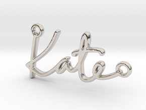 Kate Script First Name Pendant in Rhodium Plated Brass
