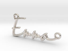 Emma Script First Name Pendant in Rhodium Plated Brass