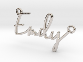 Emily Script First Name Pendant in Rhodium Plated Brass