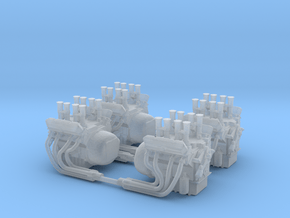 Set of 4 - V8 Engine with Velocity Stacks  in Smooth Fine Detail Plastic