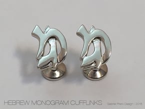 Hebrew Monogram Cufflinks - "Mem Gimmel" in Polished Silver