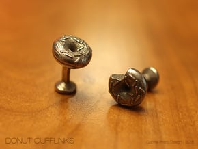 Doughnut Cufflinks in Polished Bronzed Silver Steel