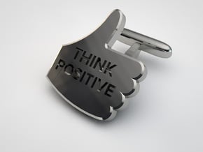 Thumbs Up think positive Cufflink in Natural Silver
