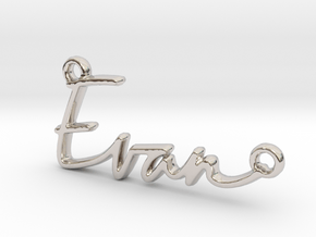 Evan Script First Name Pendant in Rhodium Plated Brass