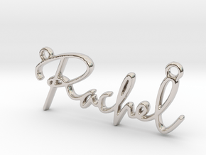 Rachel Script First Name Pendant in Rhodium Plated Brass