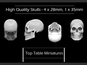 High Quality Skulls - 4 X 28mm - 1 X 35mm in Smoothest Fine Detail Plastic