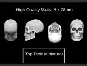 High Quality Skulls x 5 - 28mm in Tan Fine Detail Plastic