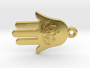 Hamsa Hand, Lotus flower & Evil eye in Polished Brass