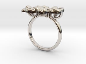 Asian Floral Ring : Peony in Rhodium Plated Brass