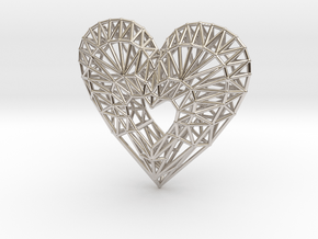 Geometric Heart Pendant in Rhodium Plated Brass