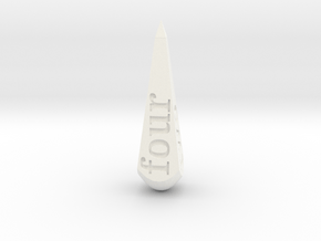 Obelisk dice spelled (d4 or d6) in White Processed Versatile Plastic: d4