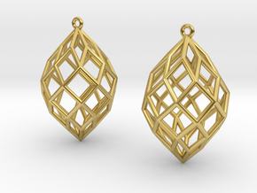 Pair of Rhombic Dotetracontahedral Earrings in Polished Brass