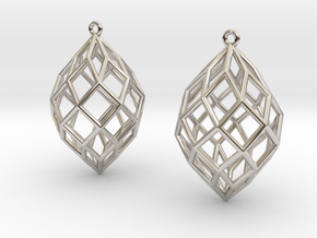 Pair of Rhombic Dotetracontahedral Earrings in Rhodium Plated Brass