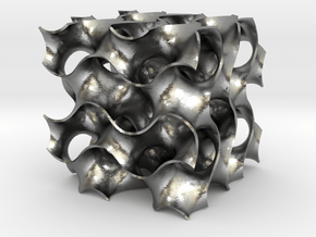 Gyroid - 40/40/40 .6mm Wall in Natural Silver