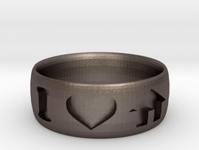 I Heart House Music Ring in Polished Bronzed-Silver Steel: 6 / 51.5
