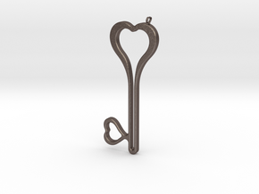 Heart Key Necklace-24 in Polished Bronzed-Silver Steel