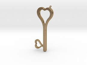 Hearts Key Necklace-25 in Polished Gold Steel