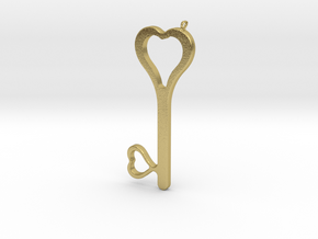 Hearts Key Necklace-25 in Natural Brass