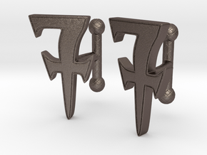 Monogrammed cufflink set in Polished Bronzed-Silver Steel