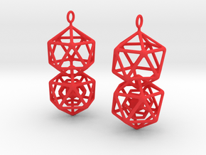 Icosahedron Dodecahedron Earrings in Red Processed Versatile Plastic