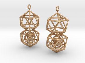 Icosahedron Dodecahedron Earrings in Natural Bronze (Interlocking Parts)