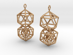 Icosahedron Dodecahedron Earrings in Polished Bronze (Interlocking Parts)