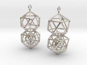 Icosahedron Dodecahedron Earrings in Platinum