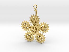 Planetary Gear Earring or pendant in Polished Brass (Interlocking Parts)