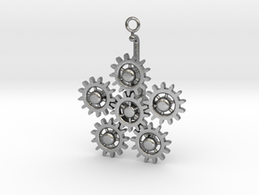 Planetary Gear Earring or pendant in Natural Silver (Interlocking Parts)