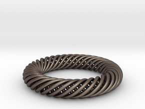 Torus Knot Bracelet 70mm inner diameter in Polished Bronzed-Silver Steel