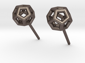Simple Dodecahedron studs earrings in Polished Bronzed-Silver Steel