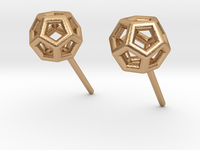 Simple Dodecahedron studs earrings in Natural Bronze
