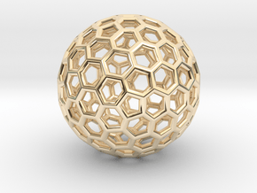 Goldberg polyhedron GP(2, 2) in 14k Gold Plated Brass: Extra Small