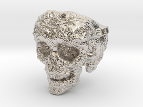 Barbarian Skull Ring size 12 in Rhodium Plated Brass