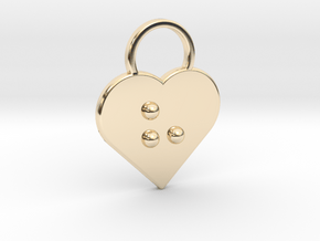 "h" Braille Heart in 14k Gold Plated Brass