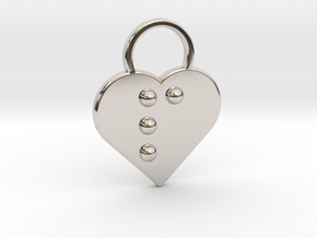 "p" Braille Heart in Rhodium Plated Brass