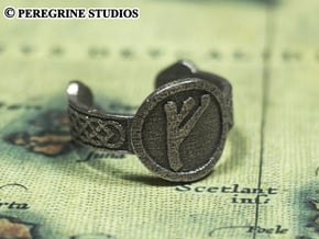 Ring - Fehu Rune (Size 13) in Polished Bronzed Silver Steel