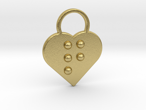"q" Braille Heart in Natural Brass