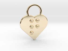 "q" Braille Heart in 14k Gold Plated Brass