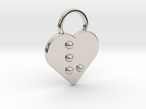 "v" Braille Heart in Rhodium Plated Brass