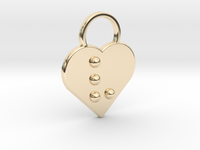 "v" Braille Heart in 14k Gold Plated Brass