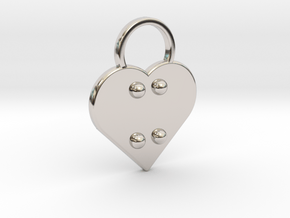 "x" Braille Heart in Rhodium Plated Brass
