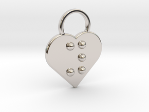 "y" Braille Heart in Rhodium Plated Brass