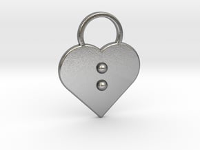 "b" Braille Heart in Natural Silver